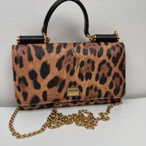 Dolce & Gabbana Sicily leather handbag leopard print with gold HW